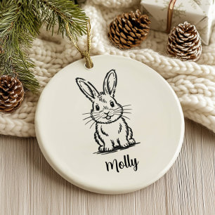 Décoration En Céramique Noël Lapin Personnalisé