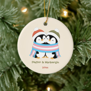 Décoration En Céramique Noël Manchots Trans Cozy Personnalisés