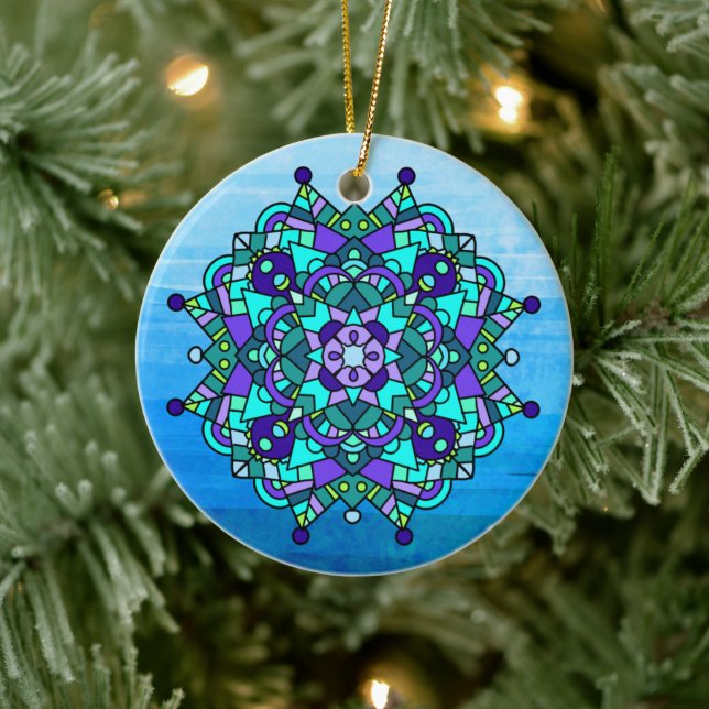 Décoration En Céramique Noël Mandala bleu et violet (Arbre)