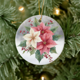 Décoration En Céramique Noël moderne Poinsettia rose et blanc