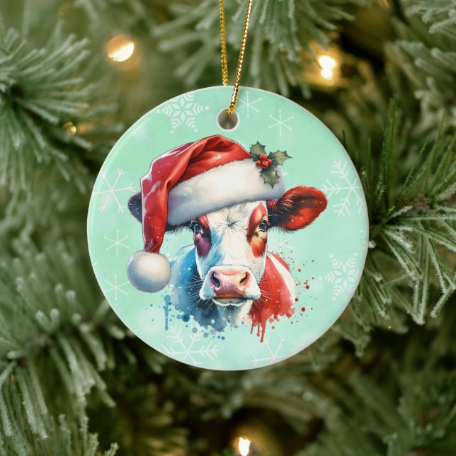 Décoration En Céramique Noël Moo-ey | Vache à Santa Hat (Arbre)