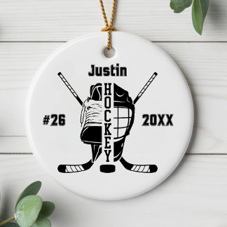 Décoration En Céramique Noël Nom Numéro Joueur de Hockey Personnalisé