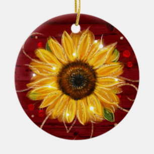 Décoration En Céramique Noël nommé en bois rouge de tournesol d'or