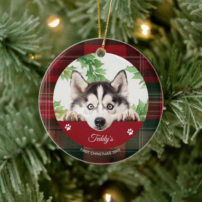 Décoration En Céramique Noël personnalisé avec un Husky sibérien (Arbre)