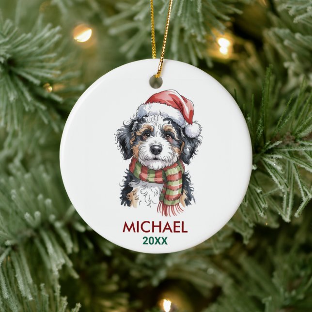 Décoration En Céramique Noël personnalisé pour chien Bernedoodle (Arbre)