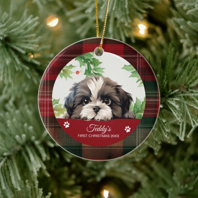Décoration En Céramique Noël personnalisé pour Shih Tzu (Arbre)