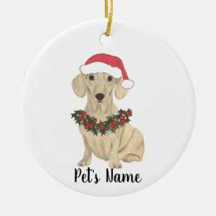 Décoration En Céramique Noël personnalisé pour un Dachshund crème lisse