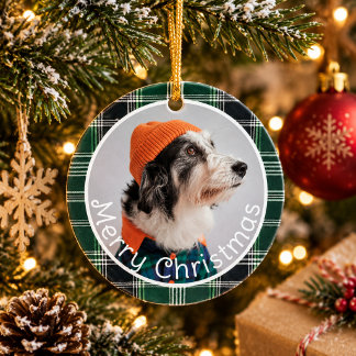Décoration En Céramique Noël Photo Animaux Joyeux Gingham Carreaux Verts