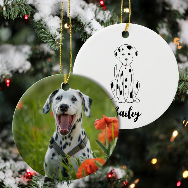 Décoration En Céramique Noël Photo mignonne Chien Chien Chien Dalmatie Fêt (Cute white poodle puppy Christmas ornament with personalized pet photo holiday design.)