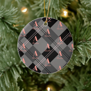 Décoration En Céramique Noël Plaid Personnalisé Gris Noir Rose