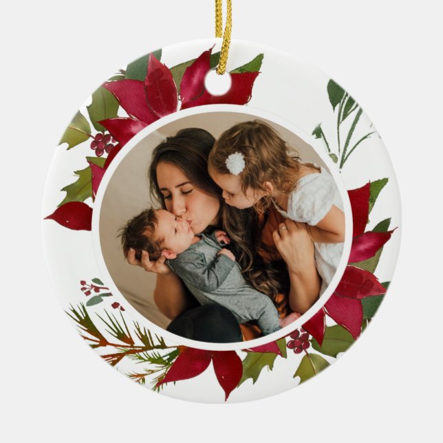 Décoration En Céramique Noël Poinsettia Joyeux Noël Photo (Devant)