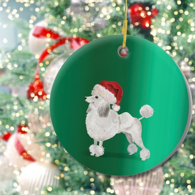 Décoration En Céramique Noël Poodle Chien Vert Joyeux voeux (Créateur téléchargé)