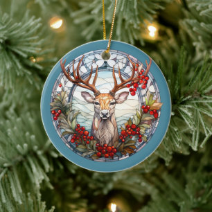 Décoration En Céramique Noël pour papa Cerf Antlers Rouge Bleu