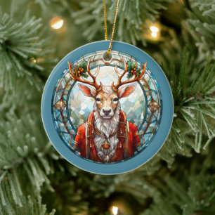 Décoration En Céramique Noël pour papa Cerf Antlers Rouge Bleu
