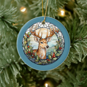 Décoration En Céramique Noël pour papa Cerf Antlers Rouge Bleu