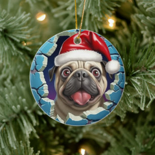 Décoration En Céramique Noël Pug 3D
