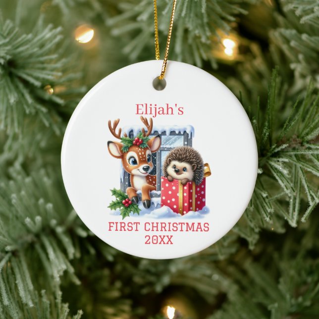 Décoration En Céramique Noël Reindeer et Hedgehog (Arbre)