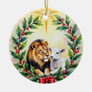 Décoration En Céramique Noël religieux Le lion et l'agneau et l'étoile