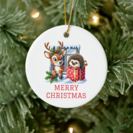Décoration En Céramique Noël Renne et Hérisson