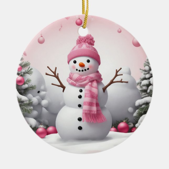 Décoration En Céramique Noël rose Snowman (Devant)