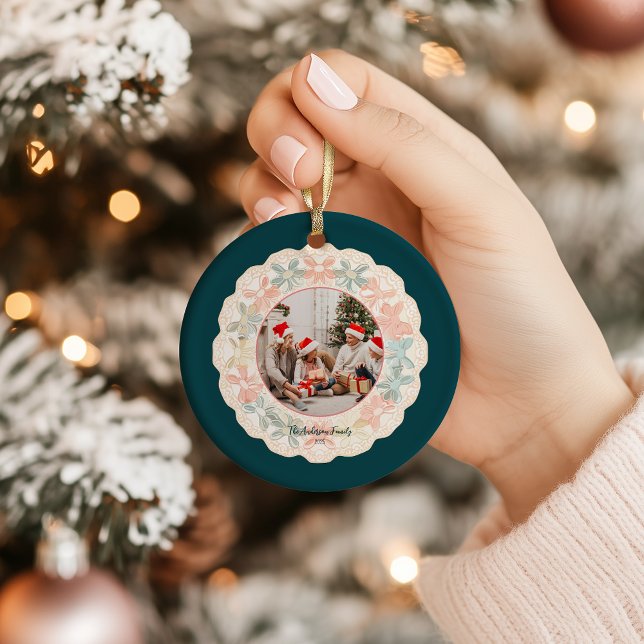 Décoration En Céramique Noël Rose Vert Rétro (Créateur téléchargé)