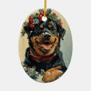 Décoration En Céramique Noël Rottweiler