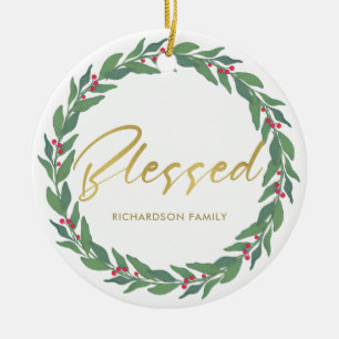 DÉCORATION EN CÉRAMIQUE NOËL ROUGE DE GUIRLANDE DE BAIES D'OR VERT BÉNI