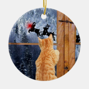Décoration En Céramique Noël rouge orange de point de chat tigré