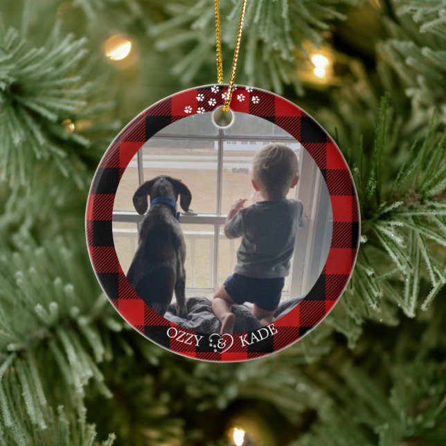 Décoration En Céramique Noël Rouge Plaid Personnalisé Enfant Animaux de Co (Arbre)