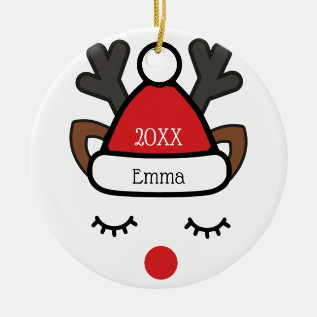 Décoration En Céramique Noël Rudolph fun Personnalisé Nom et photo (Devant)