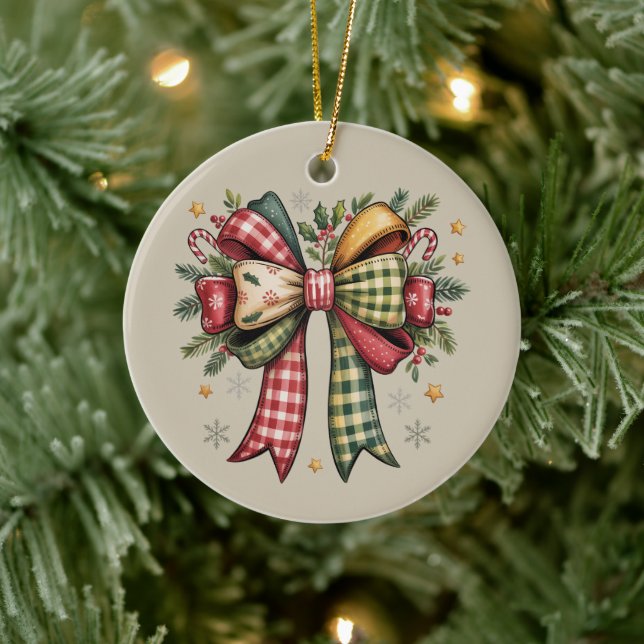 Décoration En Céramique Noël rustique en patchwork Bow Cozy Fêtes (Arbre)