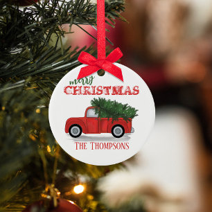 Décoration En Céramique Noël Rustique Photo Camion Rouge Fêtes Personnalis