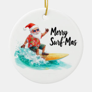 Décoration En Céramique Noël Surf à Hawaï Santa Tropical Fêtes