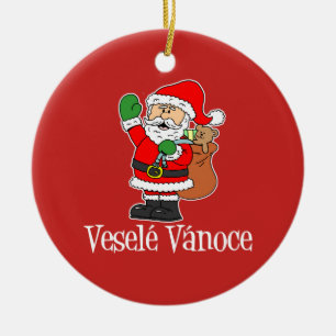Décoration En Céramique Noël tchèque Père Noël de Vesele Vanoce (ROUGE)