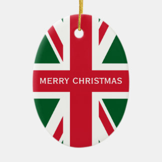 Décoration En Céramique Noël Union Jack ~ Rouge, Vert et Blanc