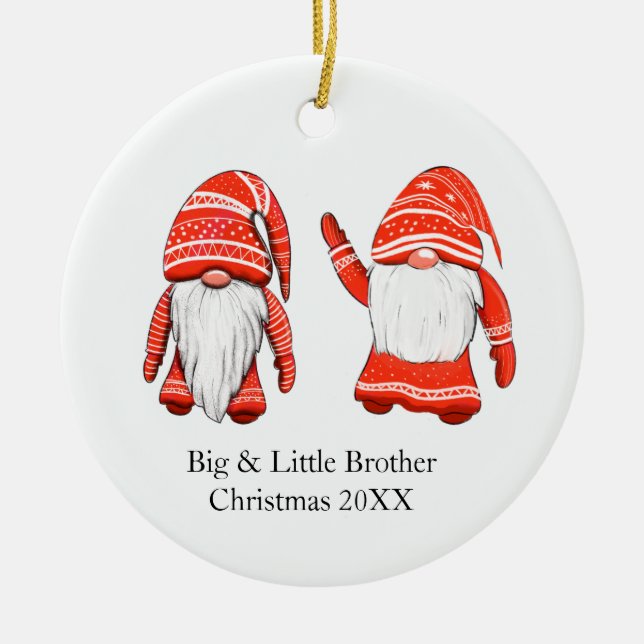 Décoration En Céramique Noël unique Gnome grand et petit frère (Devant)