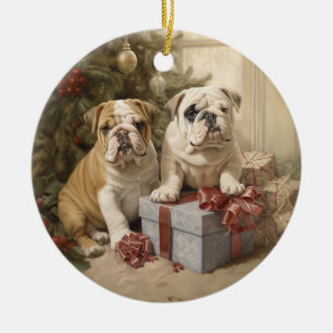 Décoration En Céramique Noël vintage à Bulldog