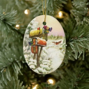 Décoration En Céramique Noël vintage, boîtes aux lettres dans un paysage h