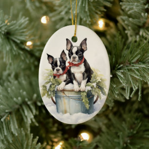 Décoration En Céramique Noël vintage Boston Terrier