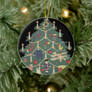Décoration En Céramique Noël vintage Enfants autour d'un arbre décoré
