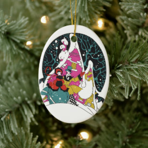 Décoration En Céramique Noël vintage, gens de la ville victorienne élégant