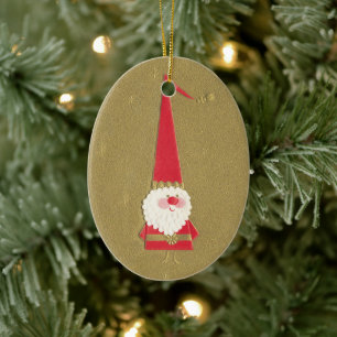 Décoration En Céramique Noël vintage, Gnome Père Noël mignon sur fond doré