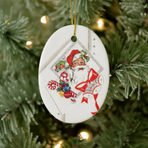 Décoration En Céramique Noël vintage, Père Noël avec cannes de bonbon