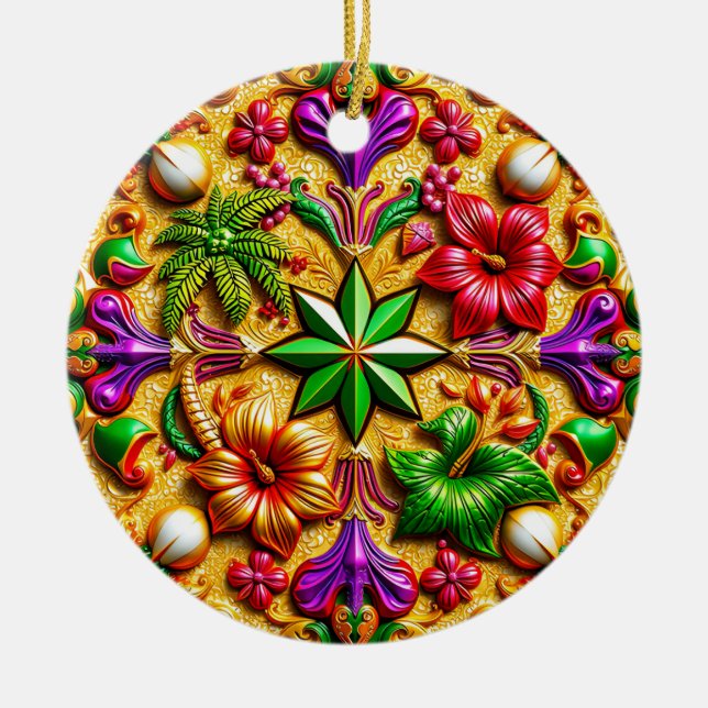 Décoration En Céramique NOËL Violet Jaune Rouge Vert 3D (Devant)