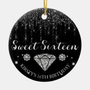 Décoration En Céramique Noir Argent Paillettes Goutte Diamant Sweet Sixtee