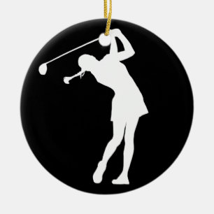 Décoration En Céramique Noir de Madame Golfer Silhouette Ornament w/Name
