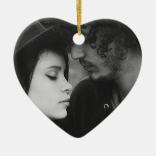 Décoration En Céramique Noir et Blanc Personnalisé Coeur Monogrammé