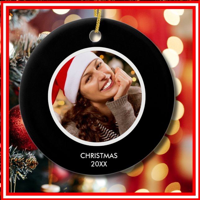 Décoration En Céramique Noir et blanc | PHOTO Monogramme des initiales mod (Black and White | Modern Initials Monogram PHOTO Ceramic Ornament)