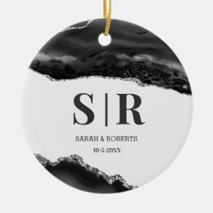 Décoration En Céramique Noir Géode Agate Couples Monogramme Noël