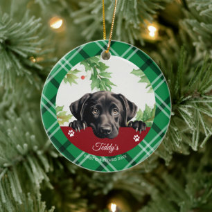 Décoration En Céramique Noir Labrador Personnalisé Premier Noël